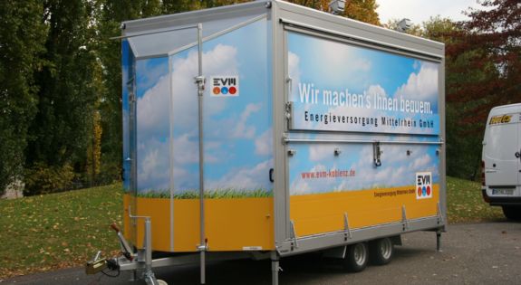 Der Promotionanhänger von "EVM" ist für Messen, Roadshows und Kundenpräsentationen einsetzbar.