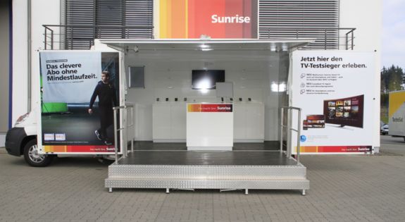 Auch Sunrise Zürich setzt auf Infomobile von Klagie Fahrzeugbau