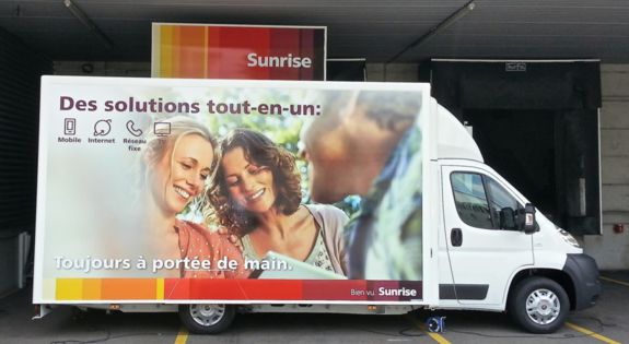 Auch Sunrise Zürich nutzt profissionelle Infomobile von Klagie Fahrzeugbau