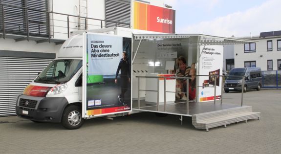 Auch Sunrise Zürich setzt auf Infomobile von Klagie Fahrzeugbau