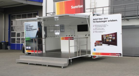 Auch Sunrise Zürich nutzt profissionelle Infomobile von Klagie Fahrzeugbau
